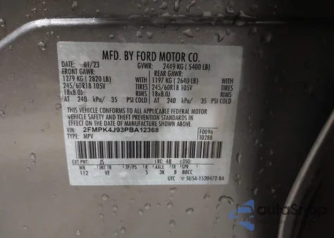 2023 Ford Edge Sel z USA, uszkodzony, nr VIN 2FMPK4J93PBA12368